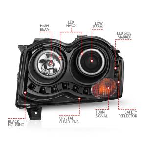 Anzo USA - 111213 | Anzo USA Projector Headlights w/ RX Halo Black (2008-2010 Grand Cherokee) - Image 3