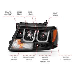 Anzo USA - 111288 | Anzo USA Projector Headlights w/ U-Bar Black (2004-2008 F150 | 2006-2008 Mark LT) - Image 3