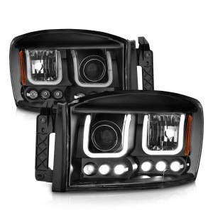 111314 | Anzo USA Projector Headlights w/ U-Bar Black (2006-2008 Ram 1500 | 2006-2009 Ram 2500, 3500)