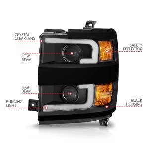 Anzo USA - 111363 | Anzo USA Projector Headlights w/ Plank Style Black (2015-2019 Silverado 2500 HD, 3500 HD) - Image 1