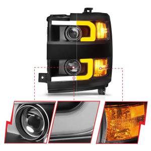 Anzo USA - 111364 | Anzo USA Projector Headlights Switchback Black w/Black Trim (2015-2019 Silverado 2500 HD, 3500 HD) - Image 1