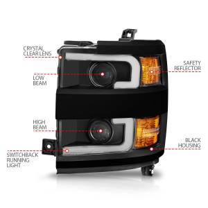 Anzo USA - 111364 | Anzo USA Projector Headlights Switchback Black w/Black Trim (2015-2019 Silverado 2500 HD, 3500 HD) - Image 2