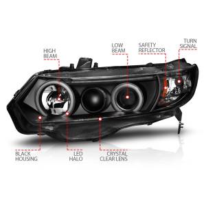 Anzo USA - 121062 | Anzo USA Projector Headlights w/ Halo Black (2006-2011 Civic) - Image 4