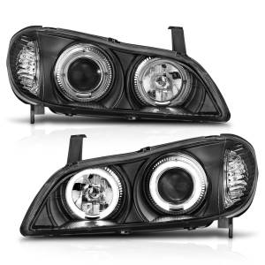 121077 | Honda Civic Projector Headlights w/ Halo Black (2000-2001 I-30 | 2002-2004 I-35)