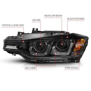 Anzo USA - 121504 | Anzo USA Projector Headlights w/ U-Bar Black (2012-2015 3 Series F30) - Image 4