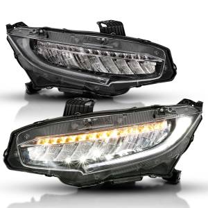 Anzo USA - 121527 | Anzo USA LED Projector Headlights Plank Style Black w/ Sequential Signal (2016-2018 Civic 4 Door) - Image 2