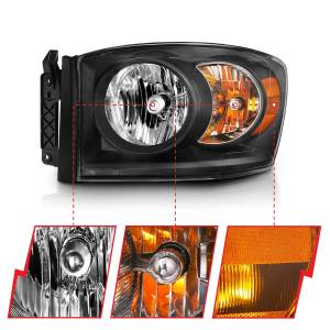 Anzo USA - 111427 | Anzo USA Crystal Headlight  Black Amber (2006-2008 Ram 1500 | 2006-2009 Ram 2500, 3500) - Image 2