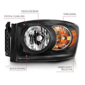 Anzo USA - 111427 | Anzo USA Crystal Headlight  Black Amber (2006-2008 Ram 1500 | 2006-2009 Ram 2500, 3500) - Image 4