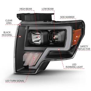 Anzo USA - 111445 | Anzo USA Projector Headlight W/light Bar G4 Black (2009-2014 F150 Pickup) - Image 4