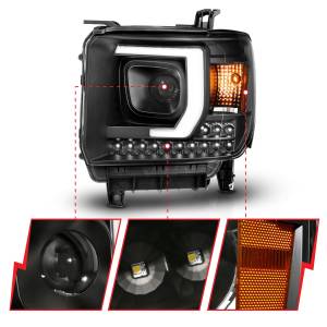 Anzo USA - 111450 | Anzo USA Projector Plank Style Headlight Black (2014-2015 Sierra 1500 | 2015-2019 Sierra 2500 HD, 3500 HD) - Image 2