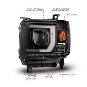 Anzo USA - 111450 | Anzo USA Projector Plank Style Headlight Black (2014-2015 Sierra 1500 | 2015-2019 Sierra 2500 HD, 3500 HD) - Image 3