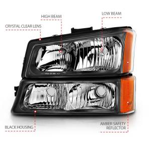 Anzo USA - 111452 | Anzo USA Crystal Headlight w/ Signal Light Black 4 Pcs (2003-2006 Silverado 1500, 2500, 3500) - Image 3