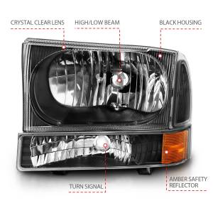 Anzo USA - 111457 | Anzo USA Crystal Headlight w/ Corner Light Black (2000-2004 Excursion | 1999-2004 F250, F350 Super Duty) - Image 4