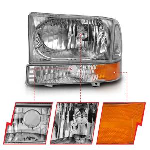 111458 | Anzo USA Crystal Headlight w/ Corner Light Chrome (2000-2004 Excursion | 1999-2004 F250, F350 Super Duty)