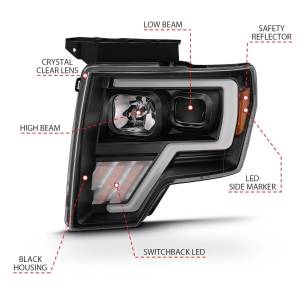 Anzo USA - 111469 | Anzo USA Projector Headlight w/ Light Bar G4  w/Switchback Black (2009-2014 F150 Pickup) - Image 4