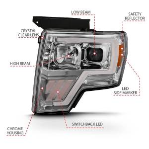 Anzo USA - 111470 | Anzo USA Projector Headlight w/ Light Bar G4 Switchback Chrome (2009-2014 F150 Pickup) - Image 3