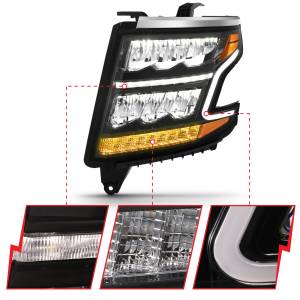Anzo USA - 111478 | Anzo USA Led Headlight Plank Style Black w/ Sequential Signal (2015-2020 Suburban, Tahoe) - Image 2