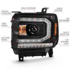 Anzo USA - 111485 | Anzo USA Projector Headlight Plank Style Black w/ Sequential Signal (2016-2019 Sierra 1500) - Image 4