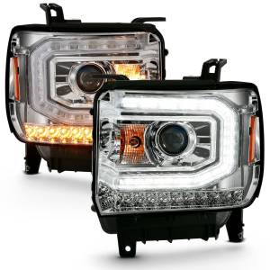 111486 | Anzo USA Projector Headlight Plank Style Chrome w/ Sequential Signal (2016-2019 Sierra 1500)