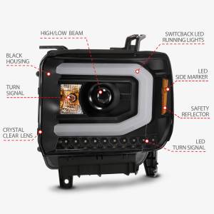 Anzo USA - 111487 | Anzo USA Projector Headlight Plank Style Black w/ Switchback 2014-2015 Sierra 1500 | 2015-2019 Sierra 2500 HD, 3500 HD) - Image 3