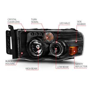 Anzo USA - 111490 | Anzo USA Projector Headlights w/ Halo Black Clear (2002-2005 Ram 1500 | 2003-2005 Ram 2500, 3500) - Image 4