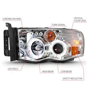 Anzo USA - 111491 | Anzo USA Projector Headlights w/ Halo Chrome Clear (2002-2005 Ram 1500 | 2003-2005 Ram 2500, 3500) - Image 4