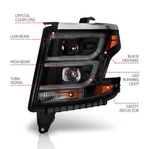 Anzo USA - 111492 | Anzo USA Projector Headlights Plank Style Black w/ DRL (2015-2020 Suburban,Tahoe) - Image 4