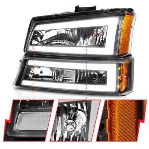 111501 | Anzo USA Crystal Headlights W/ Light Bar Black Housing (2003-2006 Avalanche, Silverado 1500, 2500, 3500)