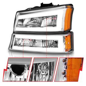 Anzo USA - 111502 | Anzo USA Crystal Headlights W/ Light Bar Chrome Housing (2003-2006 Avalanche, Silverado 1500, 2500, 3500) - Image 1