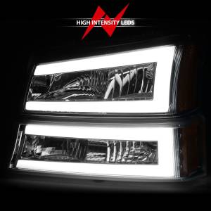 Anzo USA - 111502 | Anzo USA Crystal Headlights W/ Light Bar Chrome Housing (2003-2006 Avalanche, Silverado 1500, 2500, 3500) - Image 5