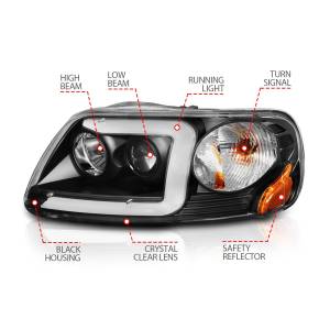 Anzo USA - 111503 | Anzo USA Projector Headlights w/ Light Bar Black Housing (1997-2003 F150 | 1997-2002 Expedition) - Image 4