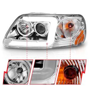 111504 | Anzo USA Projector Headlights w/ Light Bar Chrome Housing (1997-2003 F150 | 1997-2002 Expedition)