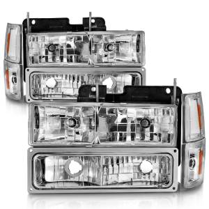 111506 | Anzo USA Crystal Headlights Chrome w/ Signal & Side Markers 8pcs (1994-1998 C,K1500 | 1994-2000 C,K2500, 3500 | 1994-1999 Suburban, Tahoe)