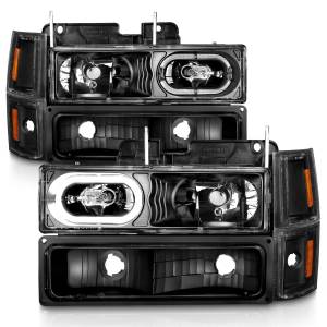 Anzo USA - 111507 | Anzo USA Crystal Halo Headlights Black w/ Signal & Side Markers 8pcs (1994-1998 C,K1500 | 1994-2000 C,K2500, 3500 | 1994-1999 Suburban, Tahoe) - Image 1
