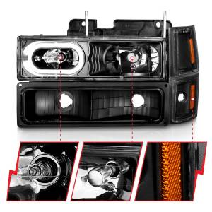 Anzo USA - 111507 | Anzo USA Crystal Halo Headlights Black w/ Signal & Side Markers 8pcs (1994-1998 C,K1500 | 1994-2000 C,K2500, 3500 | 1994-1999 Suburban, Tahoe) - Image 2