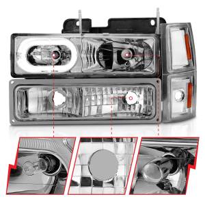 Anzo USA - 111508 | Anzo USA Crystal Halo Headlights Chrome w/ Signal & Side Markers 8pcs (1994-1998 C,K1500 | 1994-2000 C,K2500, 3500 | 1994-1999 Suburban, Tahoe) - Image 2