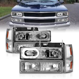 Anzo USA - 111508 | Anzo USA Crystal Halo Headlights Chrome w/ Signal & Side Markers 8pcs (1994-1998 C,K1500 | 1994-2000 C,K2500, 3500 | 1994-1999 Suburban, Tahoe) - Image 6