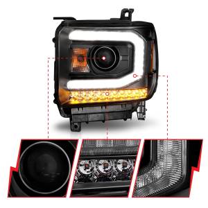 Anzo USA - 111513 | Anzo USA Projector Headlights w/ Light Bar Black (2014-2015 Sierra 1500 | 2015-2019 Sierra 2500 HD, 3500 HD) - Image 2