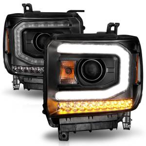 Anzo USA - 111513 | Anzo USA Projector Headlights w/ Light Bar Black (2014-2015 Sierra 1500 | 2015-2019 Sierra 2500 HD, 3500 HD) - Image 1