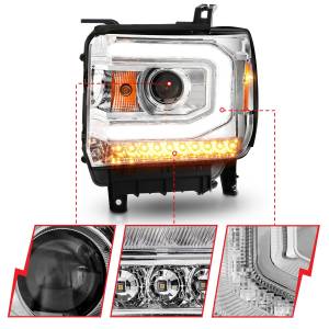 Anzo USA - 111514 | Anzo USA Projector Headlights w/ Light Bar Chrome (2014-2015 Sierra 1500 | 2015-2019 Sierra 2500 HD, 3500 HD) - Image 2