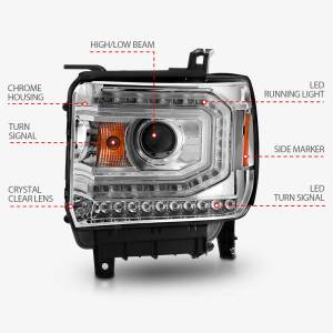 Anzo USA - 111514 | Anzo USA Projector Headlights w/ Light Bar Chrome (2014-2015 Sierra 1500 | 2015-2019 Sierra 2500 HD, 3500 HD) - Image 4