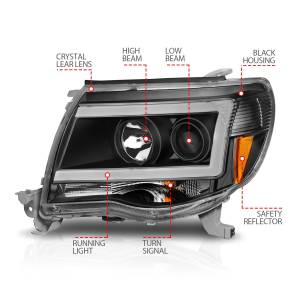 Anzo USA - 111517 | Anzo USA Projector Headlights w/ Light Bar Black (2005-2011 Tacoma) - Image 4