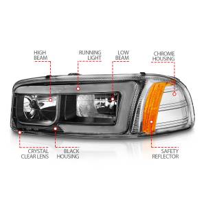 Anzo USA - 111522 | Anzo USA Projector Headlights w/ Light Bar Black (1999-2006 Sierra 1500, 2500, 3500 | 2000-2006 Yukon) - Image 4