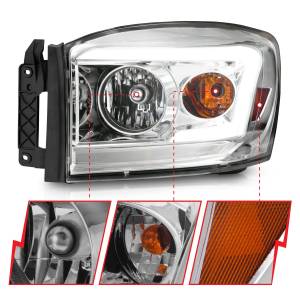 Anzo USA - 111525 | Anzo USA Crystal Headlight W/ Light Bar Chrome Housing Clear Lens (2006-2008 Ram 1500 | 2006-2009 Ram 2500, 3500) - Image 2