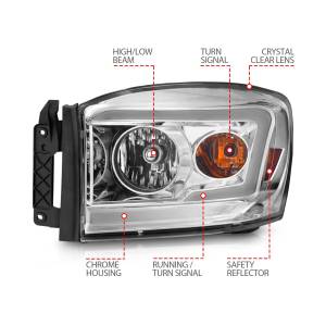 Anzo USA - 111525 | Anzo USA Crystal Headlight W/ Light Bar Chrome Housing Clear Lens (2006-2008 Ram 1500 | 2006-2009 Ram 2500, 3500) - Image 4