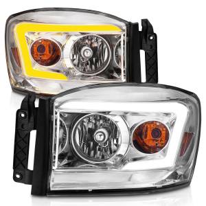 111527 | Anzo USA Crystal Headlight W/ Light Bar Switchback Chrome Housing Clear Lens (2006-2008 Ram 1500 | 2006-2009 Ram 2500, 3500)