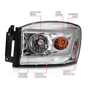 Anzo USA - 111527 | Anzo USA Crystal Headlight W/ Light Bar Switchback Chrome Housing Clear Lens (2006-2008 Ram 1500 | 2006-2009 Ram 2500, 3500) - Image 4