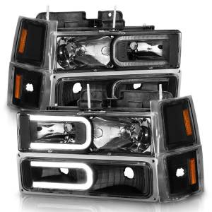 Anzo USA - 111528 | Anzo USA Crystal Headlights w/ Light Bar Black Housing w/ Signal & Side Markers 8pcs (1994-1998 C,K1500 | 1994-2000 C,K2500, 3500 | 1994-1999 Suburban, Tahoe) - Image 2