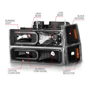 Anzo USA - 111528 | Anzo USA Crystal Headlights w/ Light Bar Black Housing w/ Signal & Side Markers 8pcs (1994-1998 C,K1500 | 1994-2000 C,K2500, 3500 | 1994-1999 Suburban, Tahoe) - Image 3