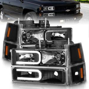 Anzo USA - 111528 | Anzo USA Crystal Headlights w/ Light Bar Black Housing w/ Signal & Side Markers 8pcs (1994-1998 C,K1500 | 1994-2000 C,K2500, 3500 | 1994-1999 Suburban, Tahoe) - Image 6